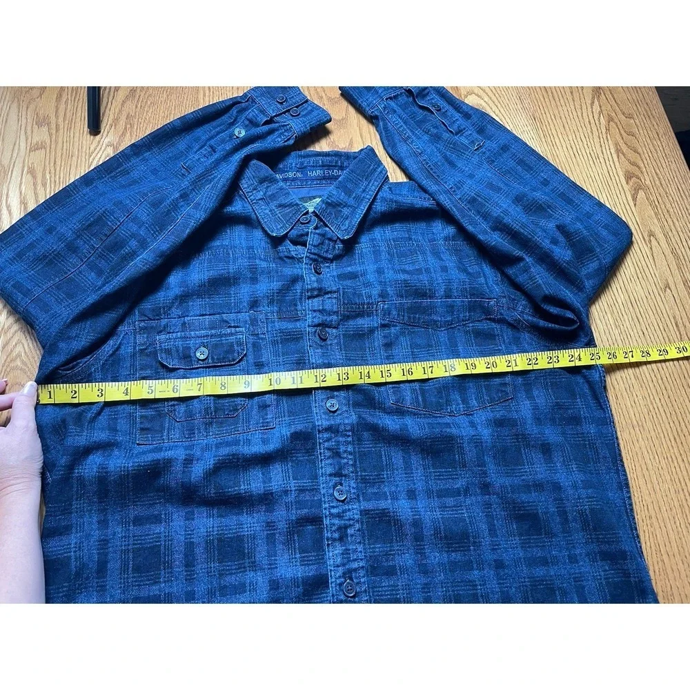 Harley Davidson Motor Co. Biker Long Sleeve Button Blue Plaid Shirt Size XL